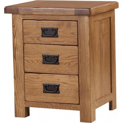Sherwood Dark Solid Oak Low 3 Drawer Bedside